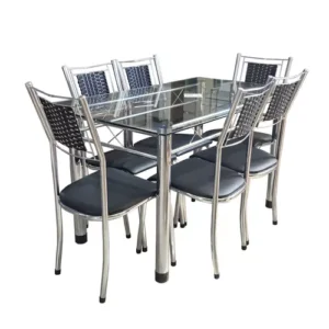 MESA DE VIDRO PEROLA COM 06 CADEIRAS BELIZE CROMADA WJ TUBOS